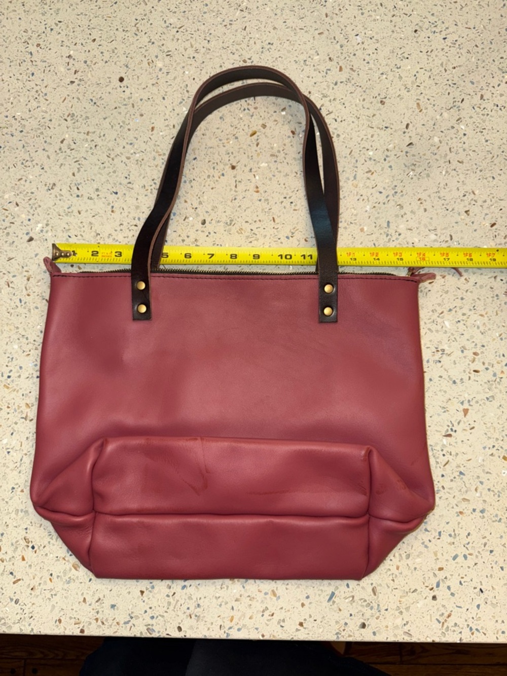 Portland Leather Rose Pink Tote with Brass Plaque